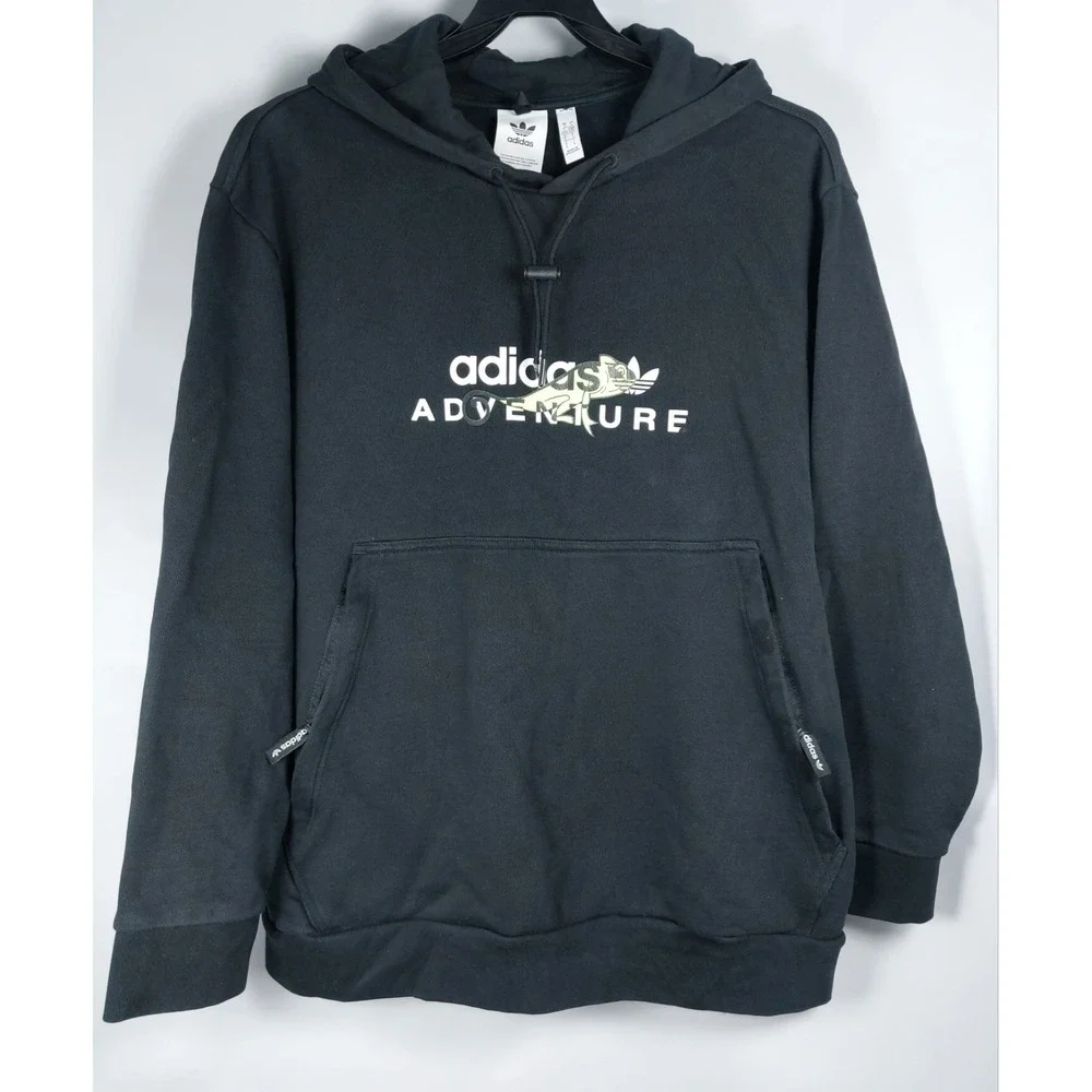 Adidas‎ Adventure Pullover Hoodie Size Large Black Green Camilion Logo *READ